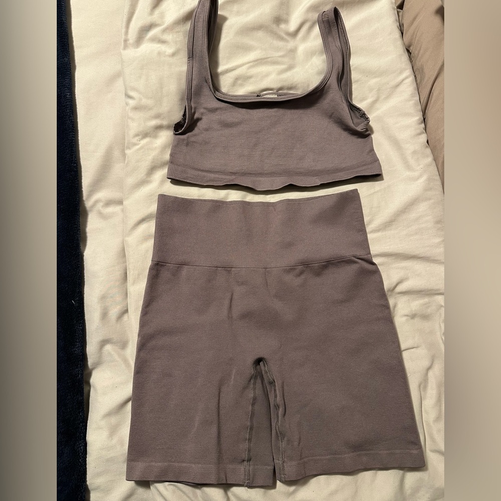 TNA Mauve Ribbed Tank and Shorts Set - $40